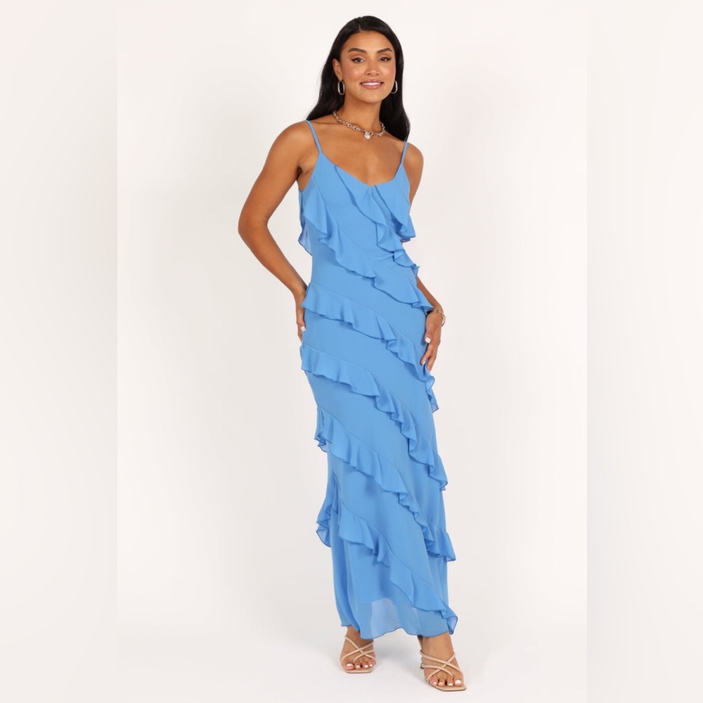 Petal & Pup CIAO RUFFLES MAXI DRESS - BLUE